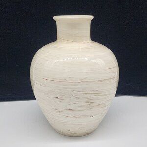 Vintage Flavia Montelupo Italy White Brown Swirl Ceramic Vase 8.5"